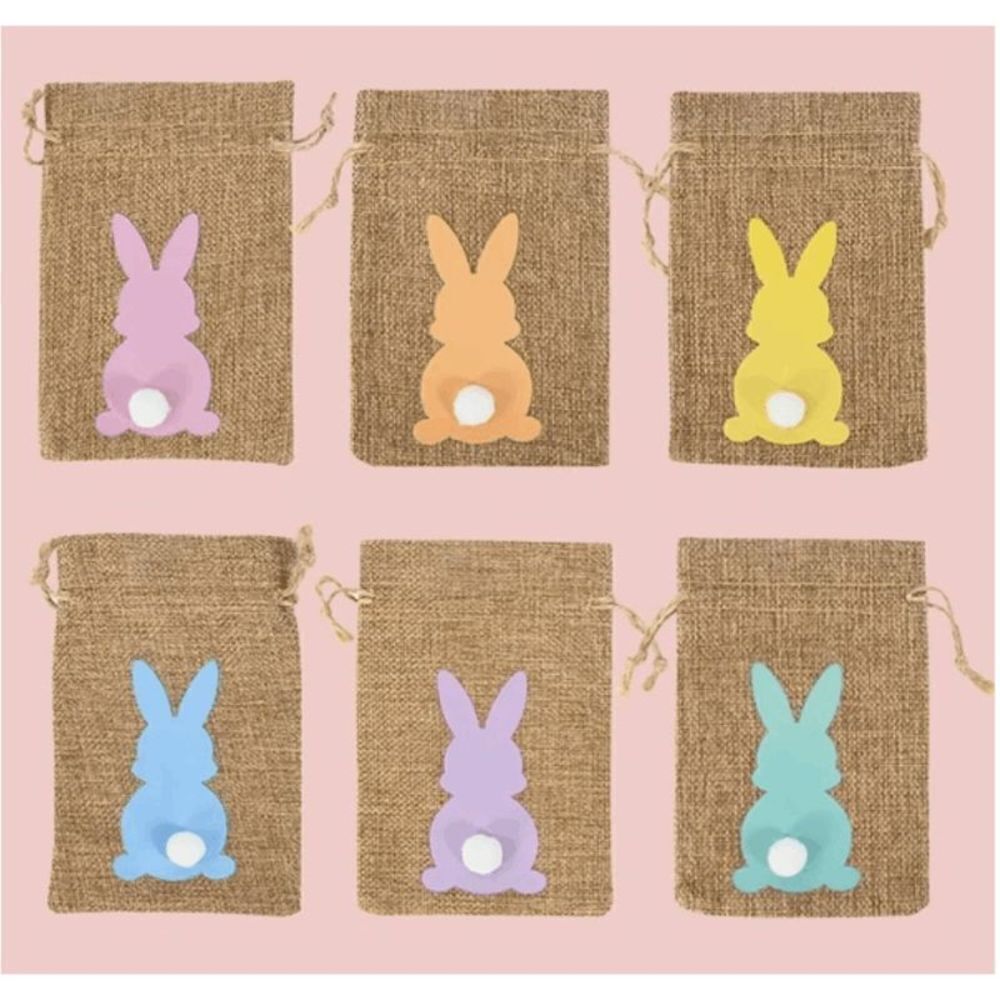 6pcs Bunny Rabbit Pompom Treat Gift Bag - Picture 3 of 5